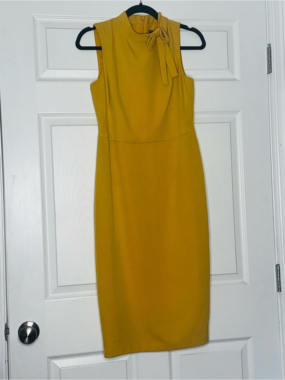 Maggy London Mustard Sleeveless Tie-Neck Midi Dress